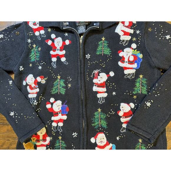 Vintage Designers Originals Ho Ho Ho Full Zip Christmas Sweater Petite Medium - Picture 3 of 10